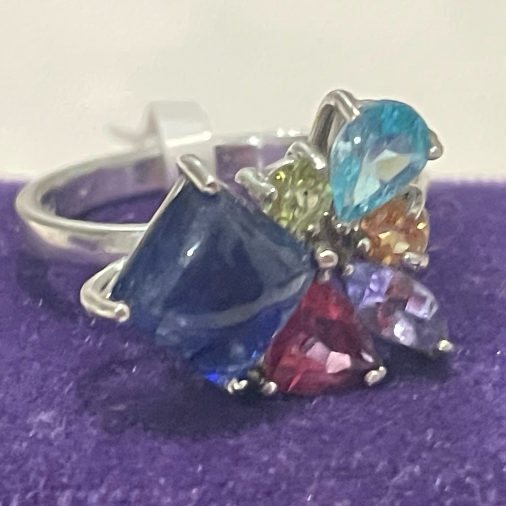 Imported 925 Genuine Natural Multi Mix Gemstone Ring Sz7 NWT - Picture 2 of 4